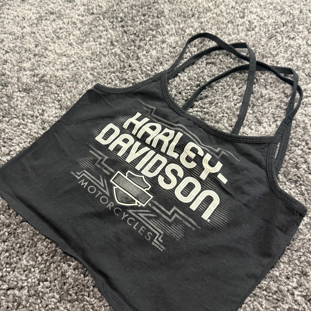 Vintage Harley Davidson Tank Top Womens Black Excellent Strappy Crop